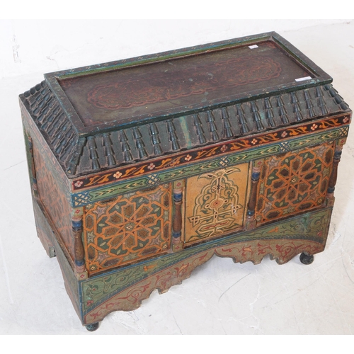 783 - A 20th century Mudejar Moorish manner hand painted dowry chest / blanket box having of architectural... 