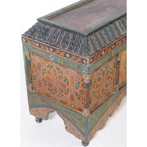 783 - A 20th century Mudejar Moorish manner hand painted dowry chest / blanket box having of architectural... 