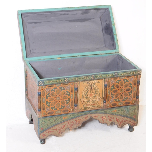 783 - A 20th century Mudejar Moorish manner hand painted dowry chest / blanket box having of architectural... 