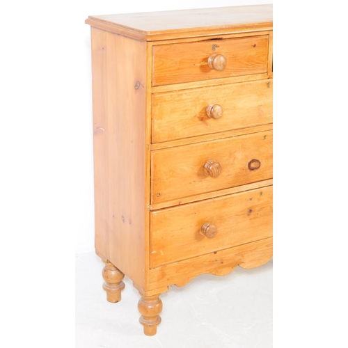 789 - A 19th century Victorian pine wood chest of drawers. The chest having two short drawers over three l... 