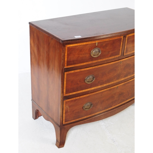 795 - A 19th century George III mahogany chest of drawers. The chest of bow fronted form, with boxwood lin... 