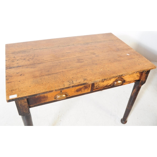 842 - A 19th century late Victorian oak writing table / desk. With flared plank top, rectangular form with... 