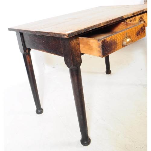 842 - A 19th century late Victorian oak writing table / desk. With flared plank top, rectangular form with... 