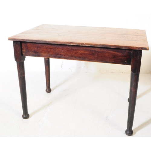 842 - A 19th century late Victorian oak writing table / desk. With flared plank top, rectangular form with... 