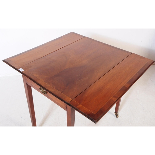 801 - A 19th century George III mahogany pembroke table. Raised on square tapering legs terminating in cas... 