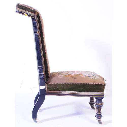 830 - A Victorian late 19th century ebonised wood prayer chair / prie-dieu. With a rectangular back rest w... 