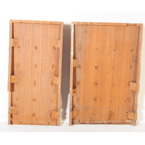 832 - Two vintage 20th century wooden panel boot / shoe drying wall panels. Rectangular wooden board with ... 