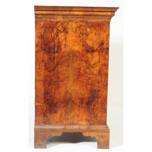 834 - Queen Anne 17th century oak and burr walnut veneer top of chest on chest, chest of drawers. With a p... 