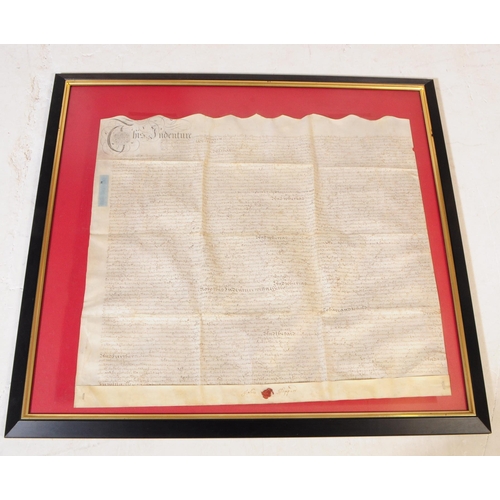 846 - A collection of six 17th century deeds indentures / documents. Some framed and glazed. One missing g... 