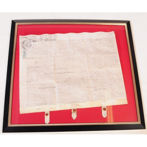 846 - A collection of six 17th century deeds indentures / documents. Some framed and glazed. One missing g... 