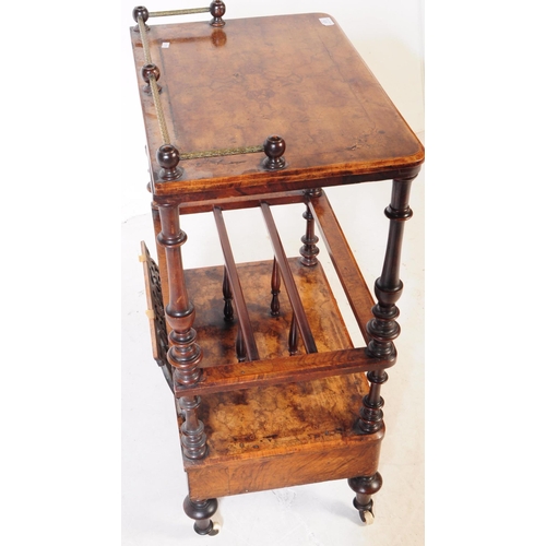 873 - A Victorian 19th century inlaid figured walnut whatnot / Canterbury / shelving stand. With a gallery... 