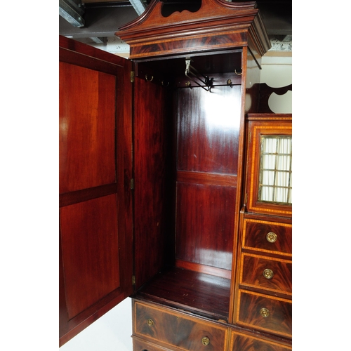 874 - An Edwardian circa 1900s inlaid compactum wardrobe armoire. Of rectangular form with slot in gallery... 