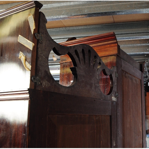 874 - An Edwardian circa 1900s inlaid compactum wardrobe armoire. Of rectangular form with slot in gallery... 