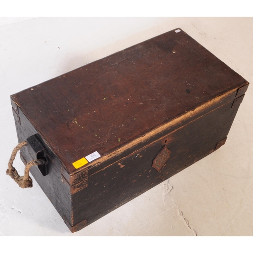 879 - An early 20th century circa 1940s ebonised oak wood carpenters chest. The chest of rectangular form ... 