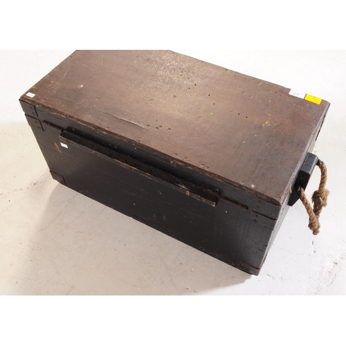 879 - An early 20th century circa 1940s ebonised oak wood carpenters chest. The chest of rectangular form ... 