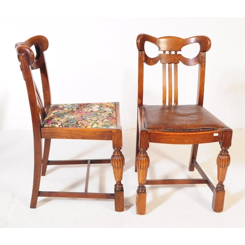 883 - A 20th century Jacobean revival oak cup and cover draw leaf dining table and six chairs. The table o... 