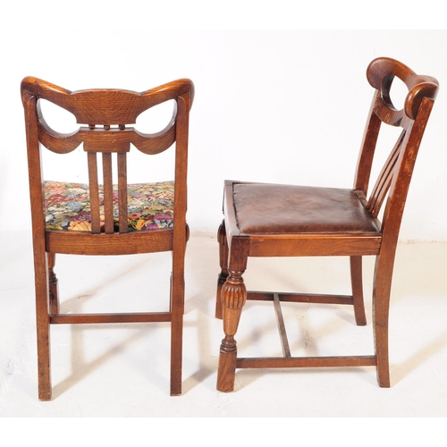 883 - A 20th century Jacobean revival oak cup and cover draw leaf dining table and six chairs. The table o... 