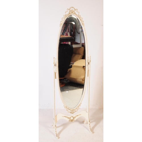 898 - A Louis XVI revival full length cheval mirror. The mirror raised on cabriole manner legs joining upr... 