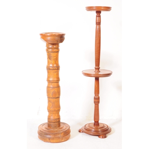 904 - An early 20th century two tier walnut plant stand jardiniere, alongside another oak example. The jar... 