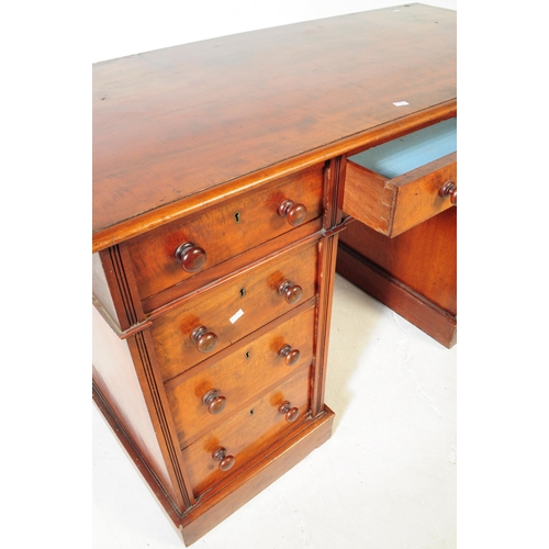 905 - A 19th century Victorian mahogany twin pedestal writing desk. The desk featuring a bank of three dra... 