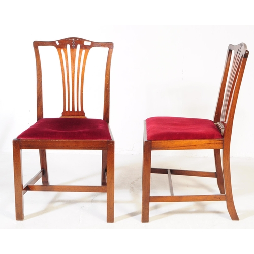 907 - A set of six 19th century George III mahogany dining chairs. The chairs featuring pierced slat backr... 