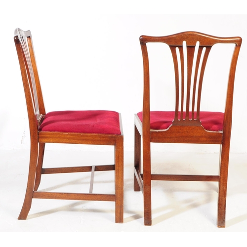 907 - A set of six 19th century George III mahogany dining chairs. The chairs featuring pierced slat backr... 