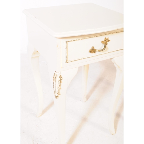 908 - A pair of French Louis XVI revival manner painted bedside tables. The bedsides each raised on long c... 