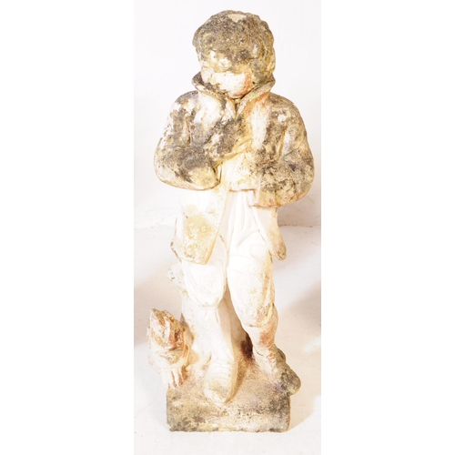 912 - A collection of four composite stone decorative garden statues. The statues each figurative, with th... 