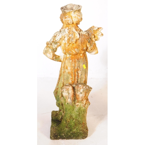 912 - A collection of four composite stone decorative garden statues. The statues each figurative, with th... 