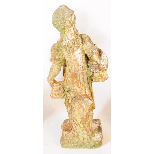 912 - A collection of four composite stone decorative garden statues. The statues each figurative, with th... 