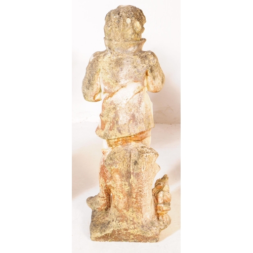 912 - A collection of four composite stone decorative garden statues. The statues each figurative, with th... 