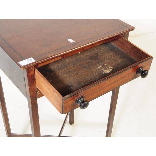 922 - A 19th century George III mahogany side table / work table. The table having an ebonised mourning in... 