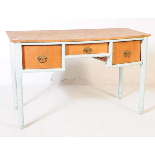 933 - A 19th century Victorian painted pine wood dresser / desk. The desk raised on turned legs, painted i... 