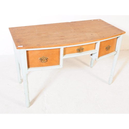 933 - A 19th century Victorian painted pine wood dresser / desk. The desk raised on turned legs, painted i... 