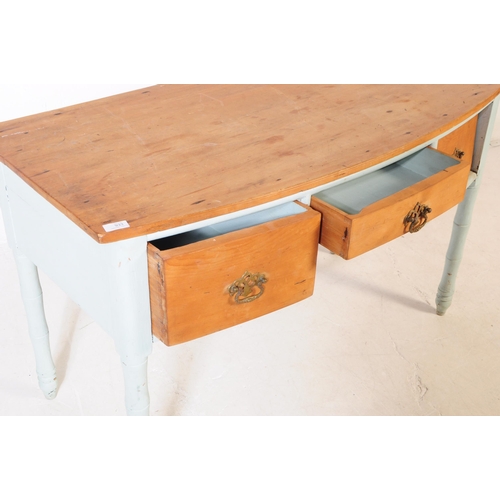 933 - A 19th century Victorian painted pine wood dresser / desk. The desk raised on turned legs, painted i... 