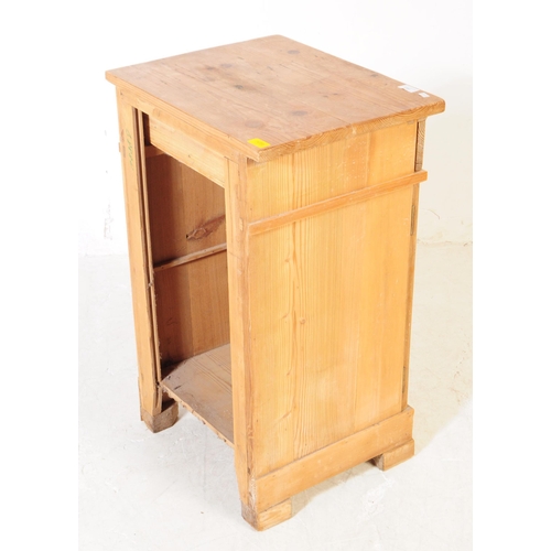 940 - A 20th century Victorian style pine wood bedside table pot cupboard. The bedside raised on block fee... 