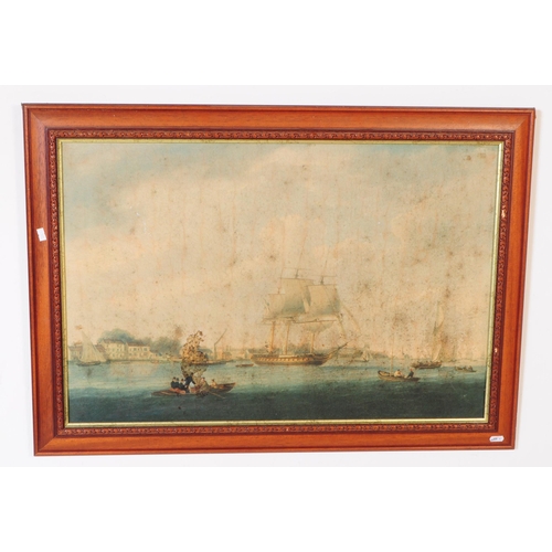 963 - Two vintage 20th century oleographs prints. Depicting sailing ships at sea with full masts and seasi... 