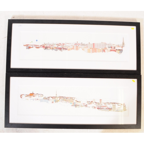 764 - Emily Ketteringham - Of local Bristol interest - Two large panoramic cityscape screen prints by Emil... 