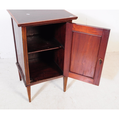 875 - An Edwardian circa 1910s mahogany flame chest of drawers. Rectangular form with chamfered edge top, ... 