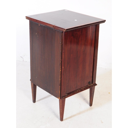 875 - An Edwardian circa 1910s mahogany flame chest of drawers. Rectangular form with chamfered edge top, ... 