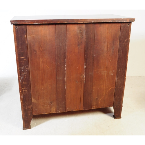 875 - An Edwardian circa 1910s mahogany flame chest of drawers. Rectangular form with chamfered edge top, ... 