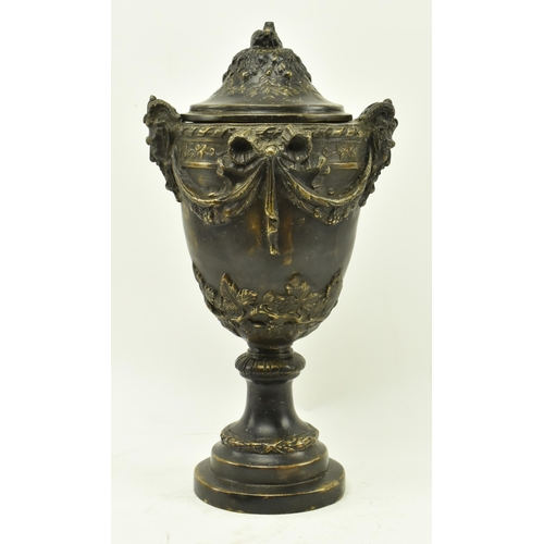 24 - A Victorian 19th century Grand Tour cast bronze lidded urn vase. The urn having a foliate shaped lid... 