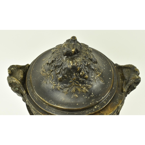 24 - A Victorian 19th century Grand Tour cast bronze lidded urn vase. The urn having a foliate shaped lid... 