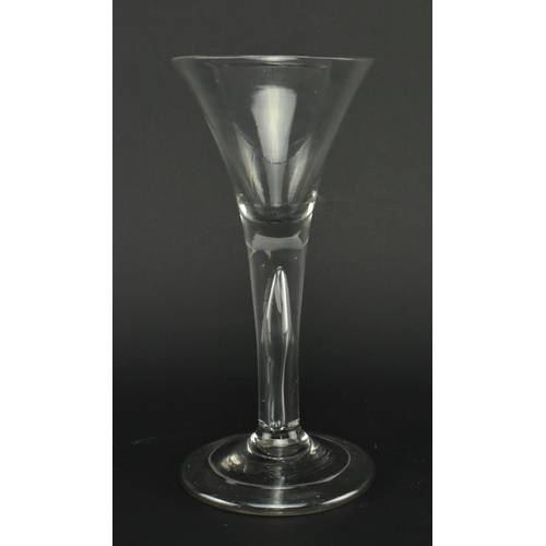 25 - A George II 18th century circa 1750 hand blown crystal bubble stem wine drinking glass. The glass ha... 