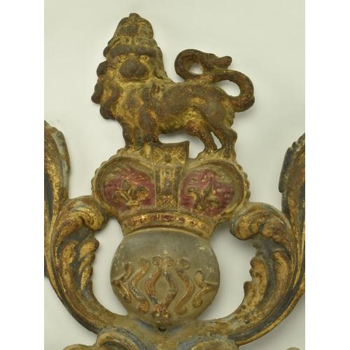 50 - A large Victorian 19th century cold painted cast iron Royal armorial crest. The crest depicting the ... 