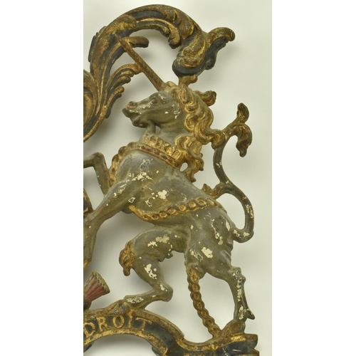 50 - A large Victorian 19th century cold painted cast iron Royal armorial crest. The crest depicting the ... 