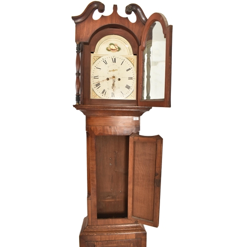 605 - A 19th century George III oak and mahogany longcase eight day grandfather clock. The clock having an... 