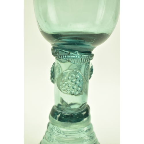 66 - A pair of late 18th century continental roemer drinking glass. Each glass having a bucket bowl above... 