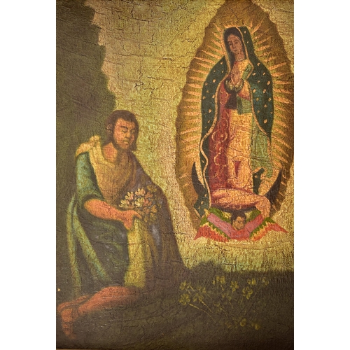 420 - Spanish Colonial School - South America - A Mexican Virgin of Guadalupe polyptych ecclesiastic panel... 