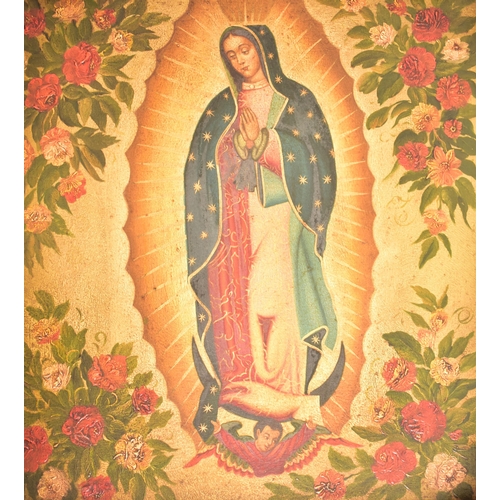 420 - Spanish Colonial School - South America - A Mexican Virgin of Guadalupe polyptych ecclesiastic panel... 